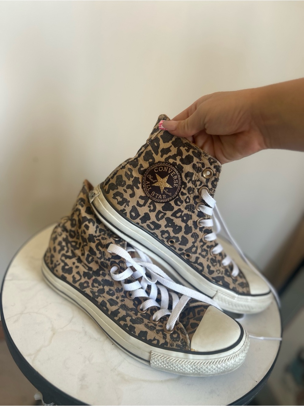 Converse High Top Sneakers in Tan and Black Leopard Print